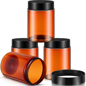 Patelai 4 pack 10oz round plastic jars with black lids front view