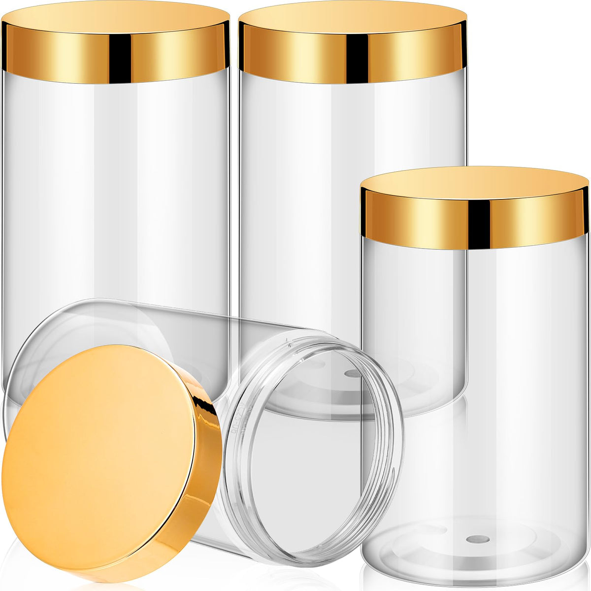 Patelai 4 Pack 12oz Plastic Jars with Gold Lids front view