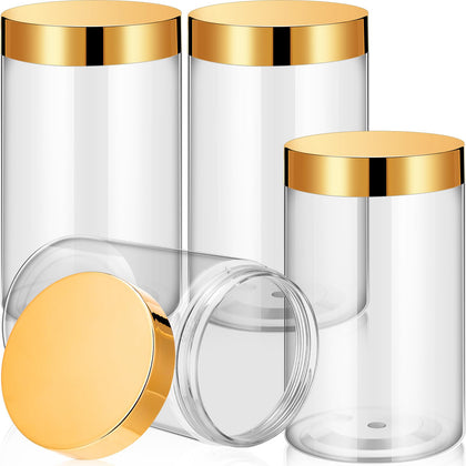 Patelai 4 Pack 12oz Plastic Jars with Gold Lids front view