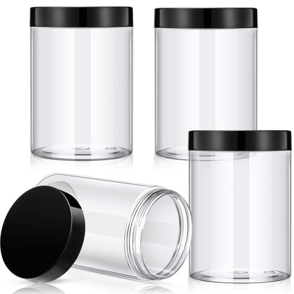 Patelai 4 Pack 12oz Round Plastic Jars with black lids