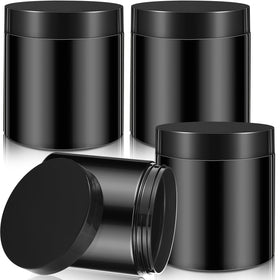 Patelai 4 Pack 16oz plastic jars with black screw-on lids