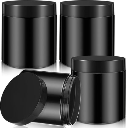 Patelai 4 Pack 16oz plastic jars with black screw-on lids