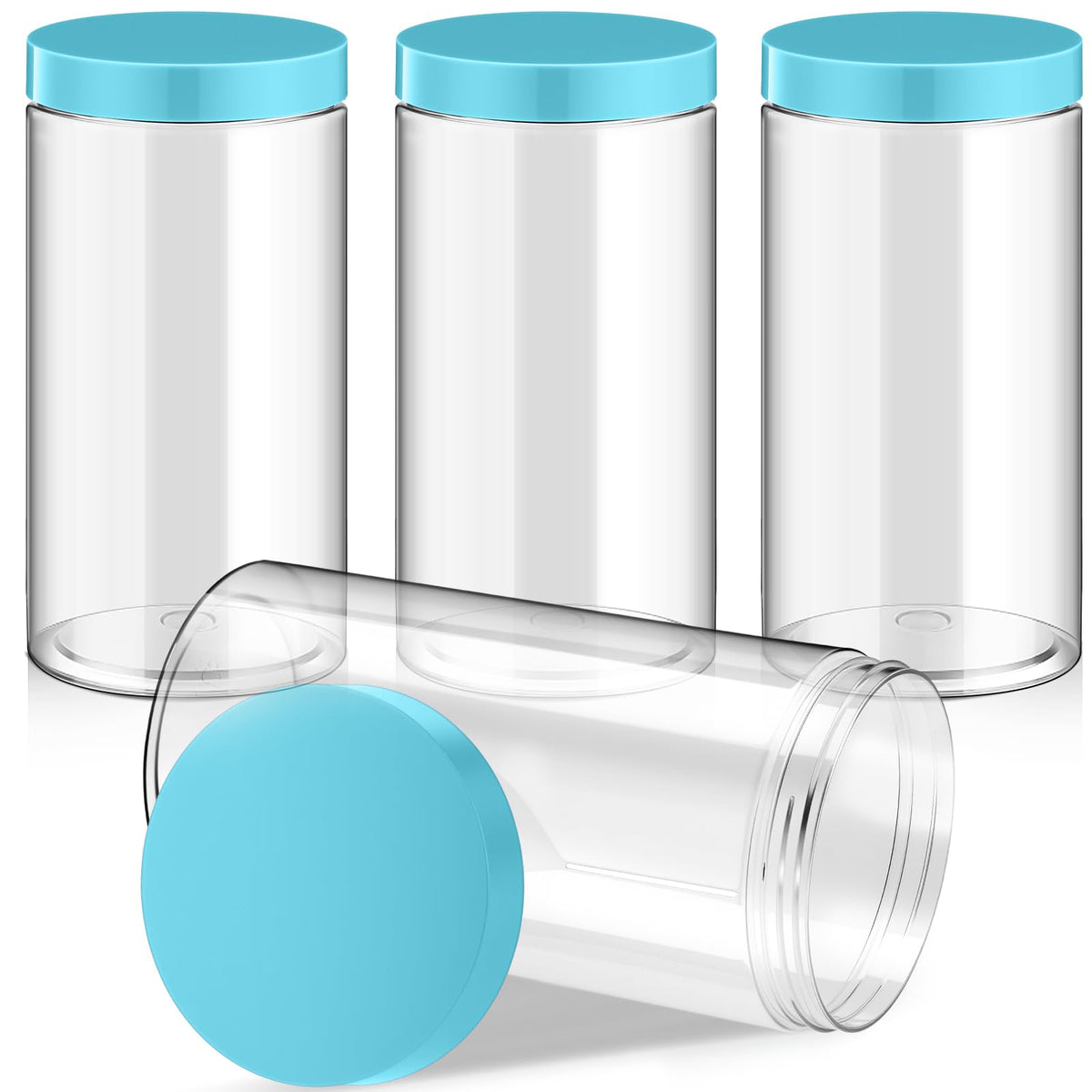 Patelai 4 Pack 32oz Wide-Mouth Plastic Jars with Blue Lids