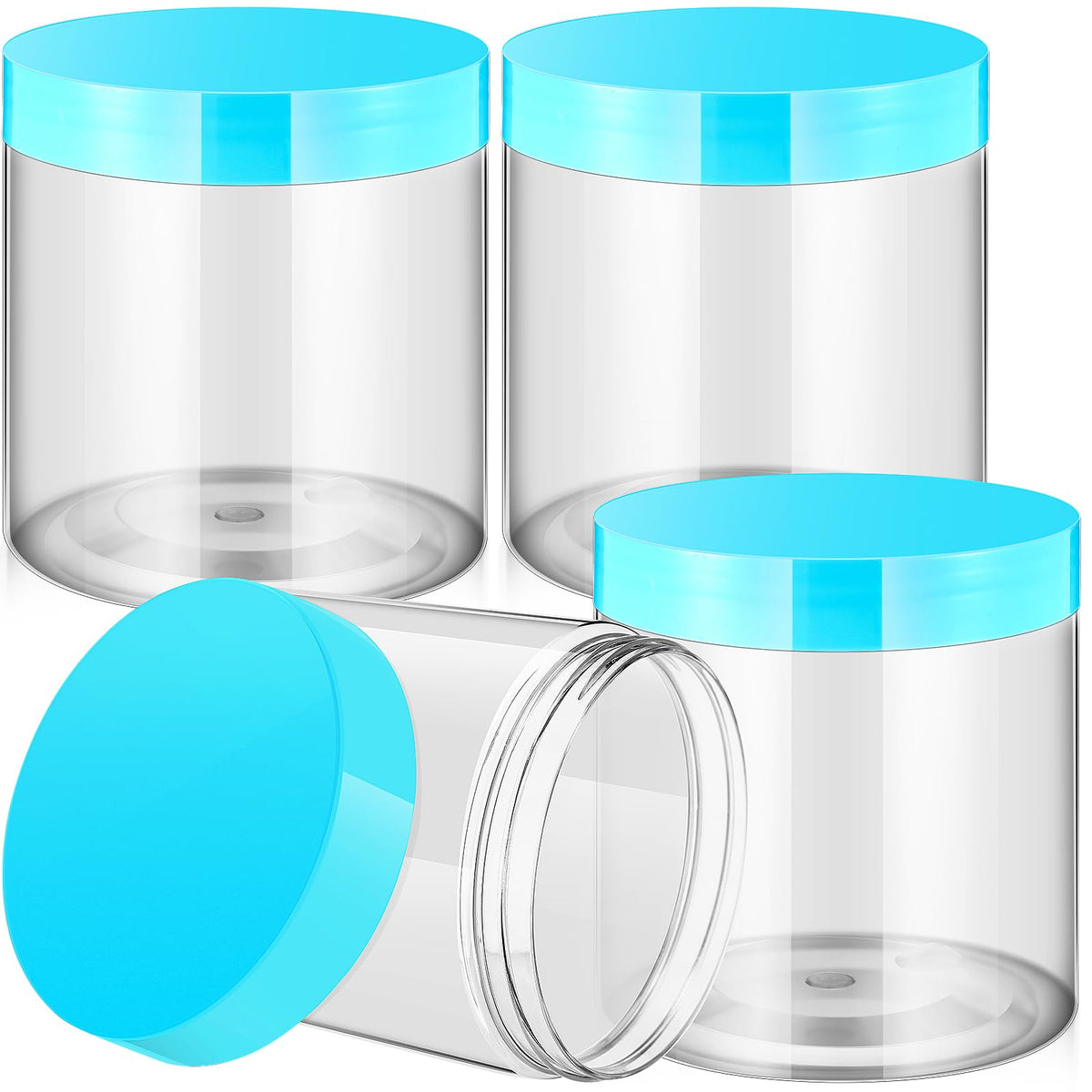 Patelai 4-pack blue plastic jars with lids front view