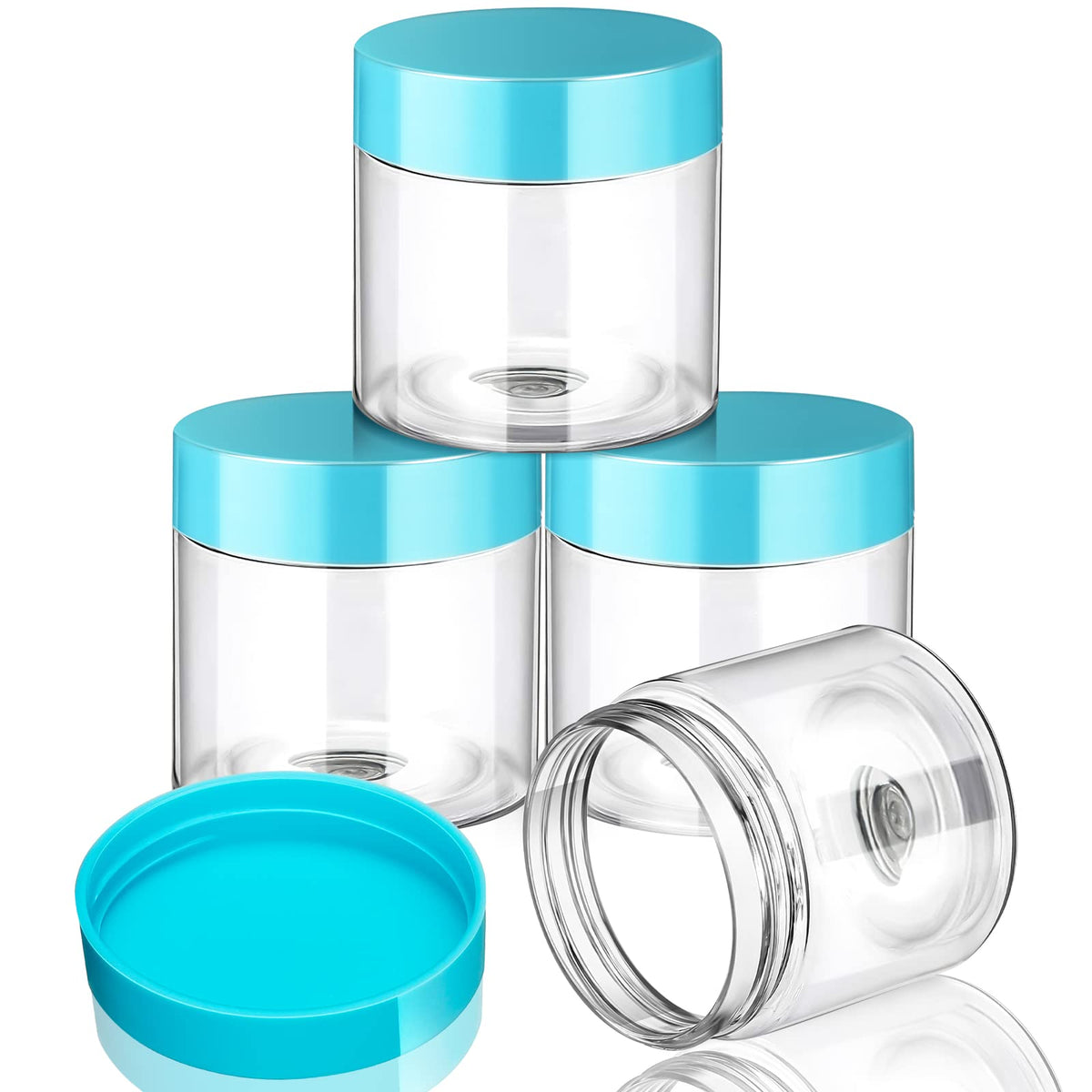 Patelai 4 pack of 2-ounce round plastic jars with blue lids