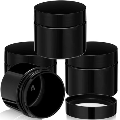 Patelai 4 pack of 2oz black plastic jars front view