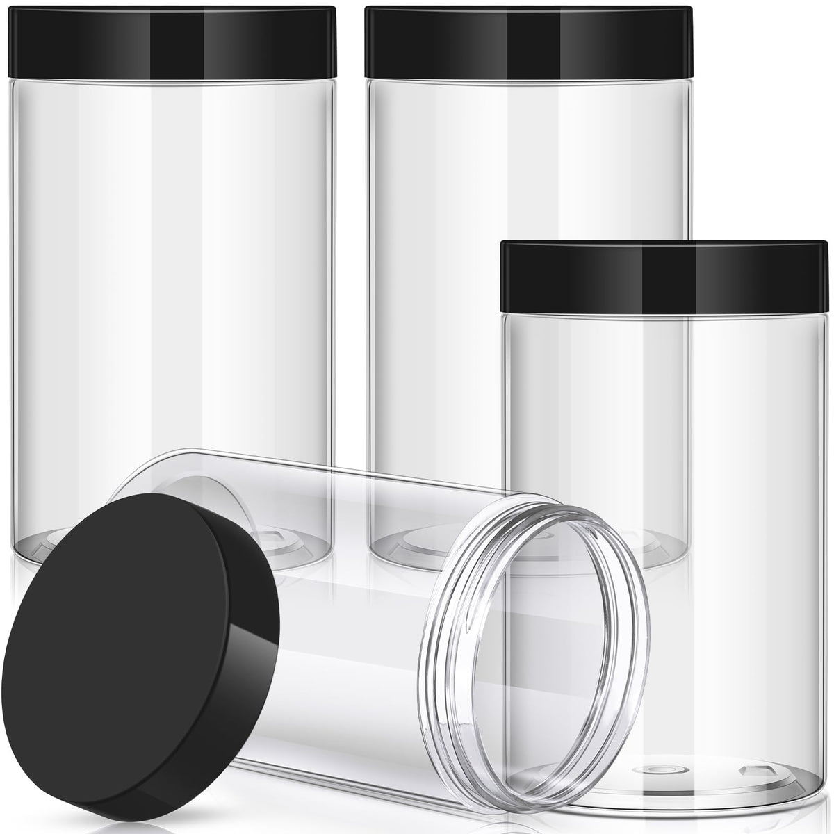 Patelai 4 Pack Round Plastic Jars 32oz with white lids