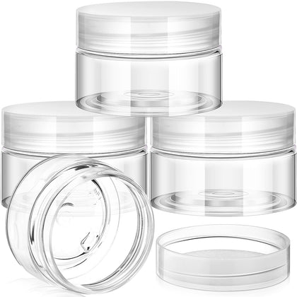 Patelai 4-pack round plastic jars with clear lids, front view