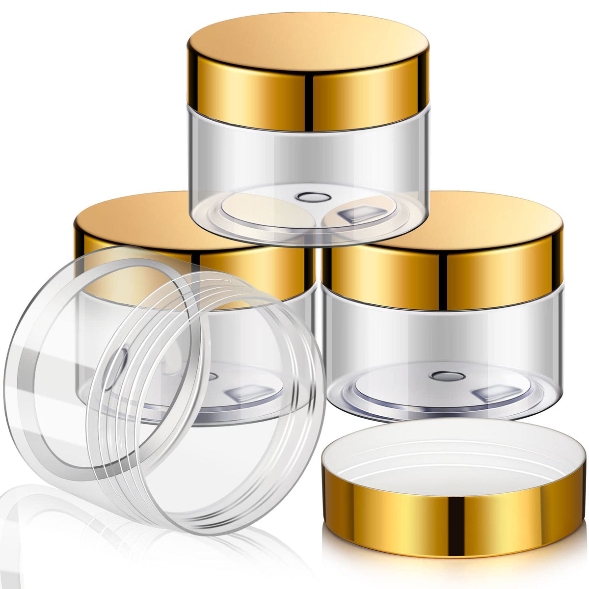 Patelai 4 pack round plastic jars with gold lids front view
