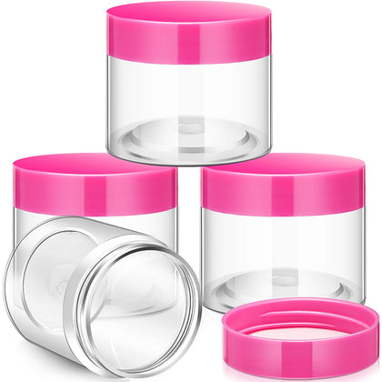 Patelai 4-pack round plastic jars with pink lids front view