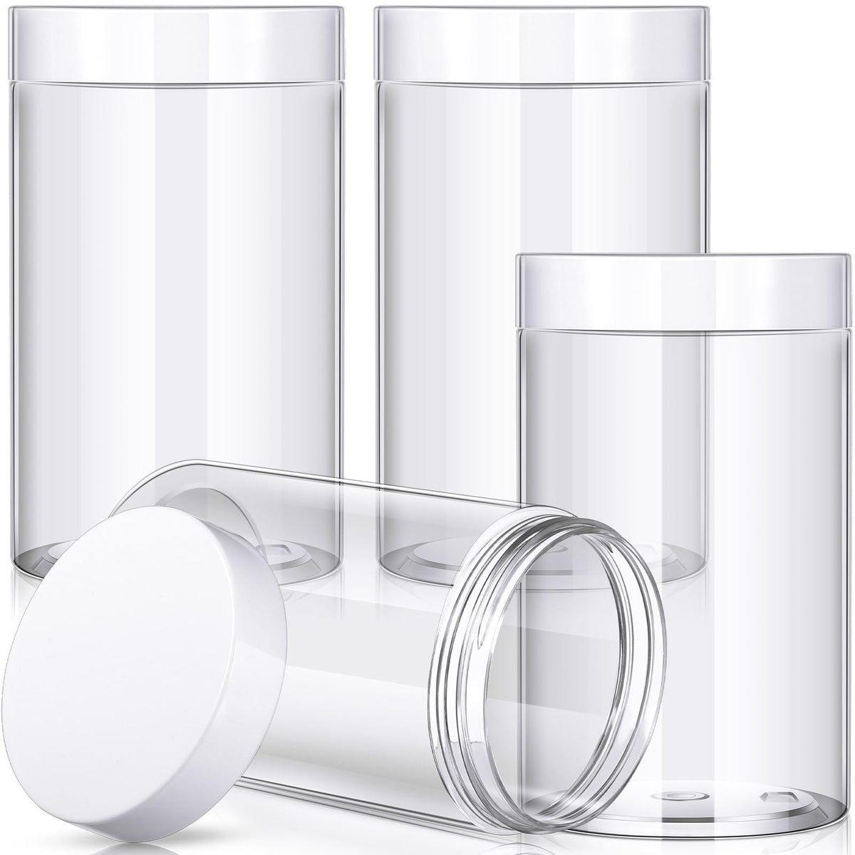 Patelai 4 pack round plastic jars with white screw-on lids