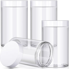 Patelai 4 pack round plastic jars with white screw-on lids