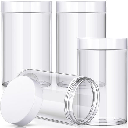 Patelai 4 pack round plastic jars with white screw-on lids
