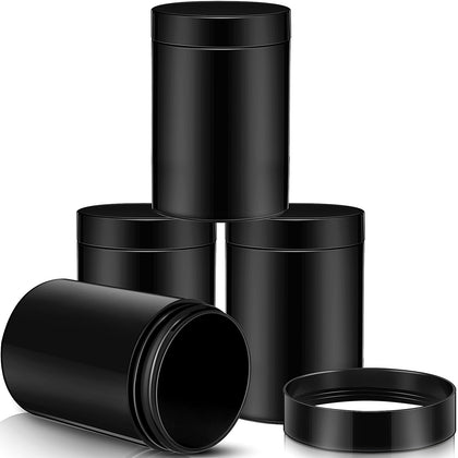 Patelai 4 pack round plastic storage jars with black lids