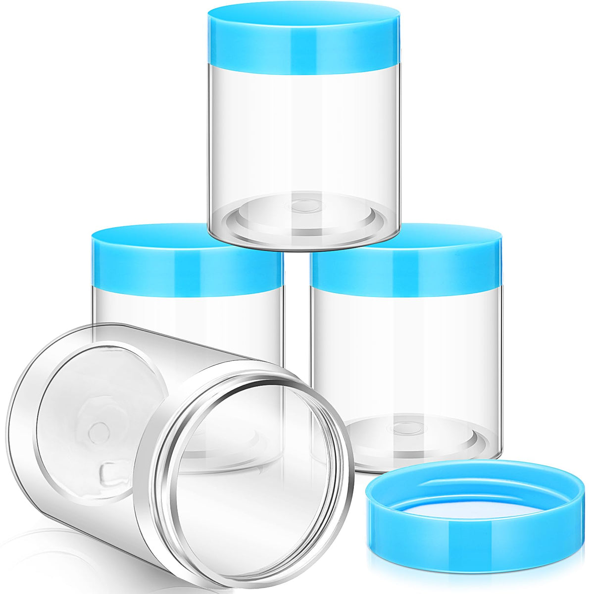 Patelai 4-piece blue wide-mouth plastic jar set front view