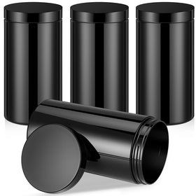 Patelai 4-piece round plastic jars with black lids front view