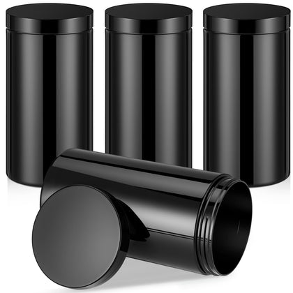 Patelai 4-piece round plastic jars with black lids front view