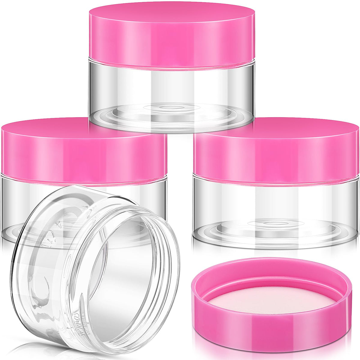Patelai 4-piece round plastic jars with pink screw-on lids