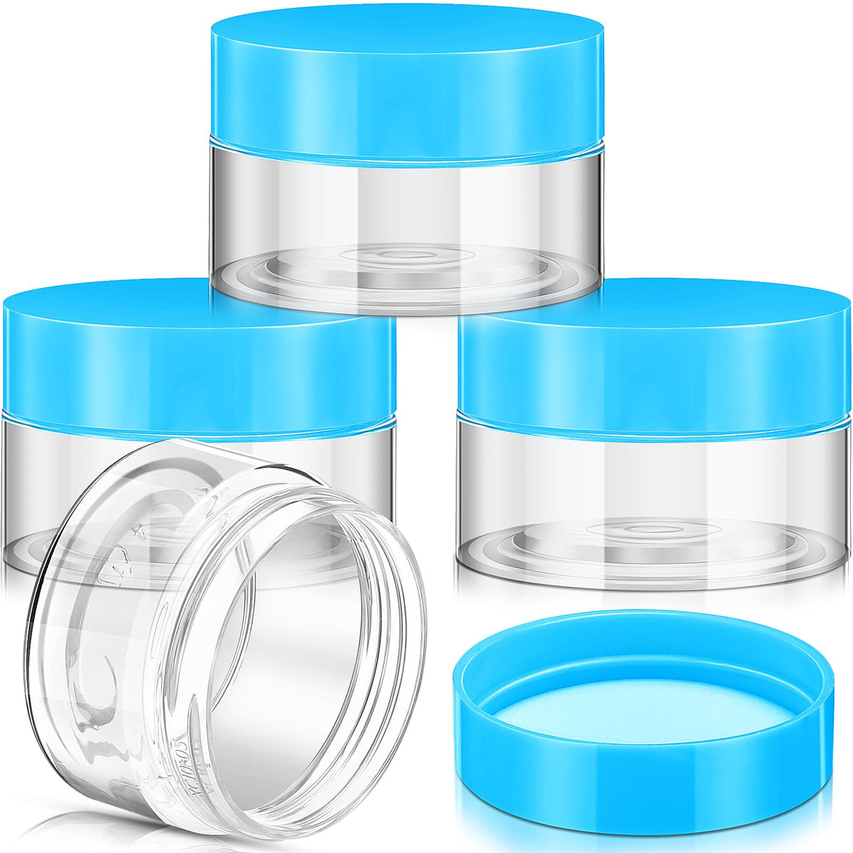 Patelai 4 pieces round plastic jar containers with blue lids