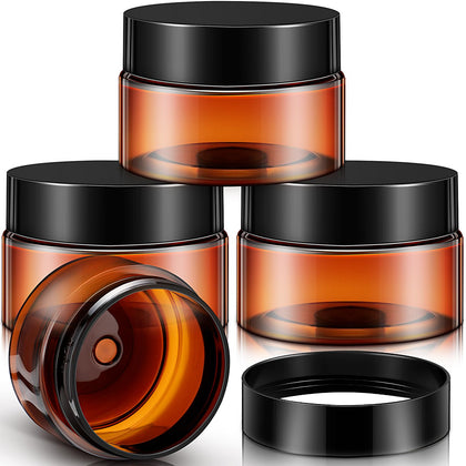Patelai 4 pieces round plastic jars front view with black lids