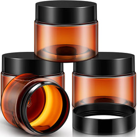 Patelai 4 Pieces Round Plastic Jars with black lids, 4 oz capacity