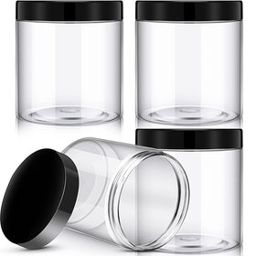 Patelai 4 pieces round plastic jars with black screw-on lids