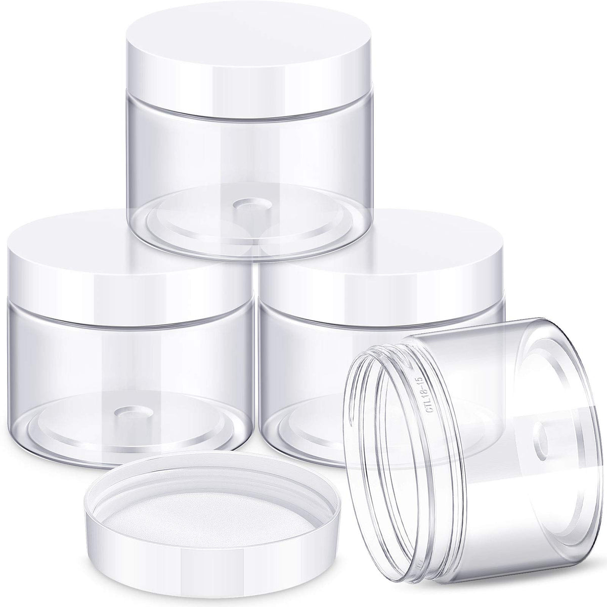 Patelai 4 pieces round plastic jars with lids front view