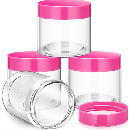 Patelai 4 pieces round plastic jars with pink lids front view