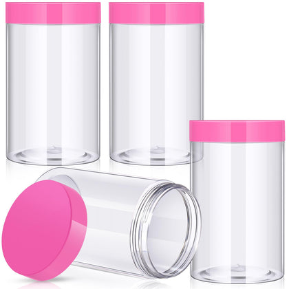 Patelai 4 pieces round plastic jars with pink lids front view