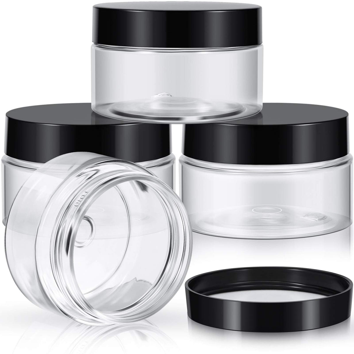 Patelai 4 round plastic jars front view with screw-on lids