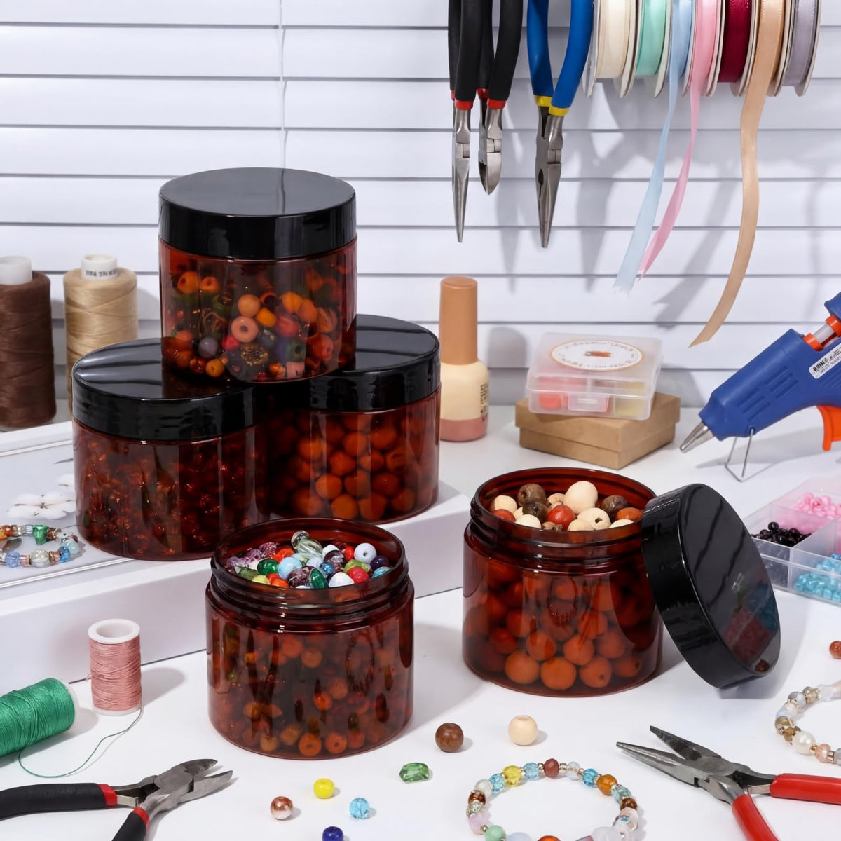 Patelai amber jars with labels for DIY use