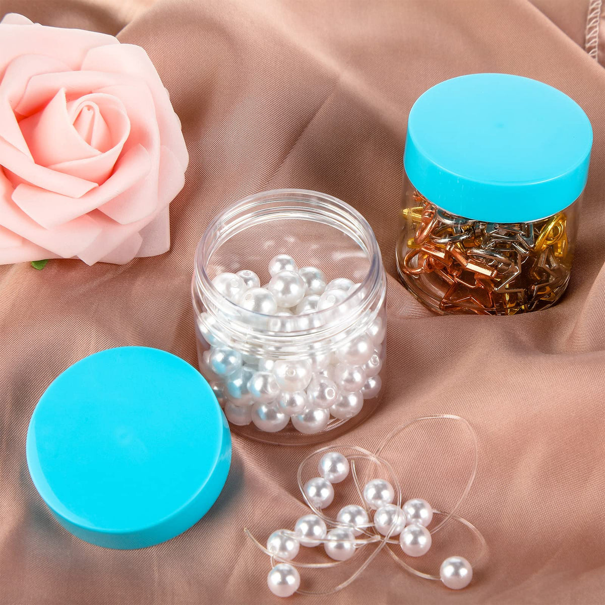 Patelai jars displayed with makeup products for demonstration