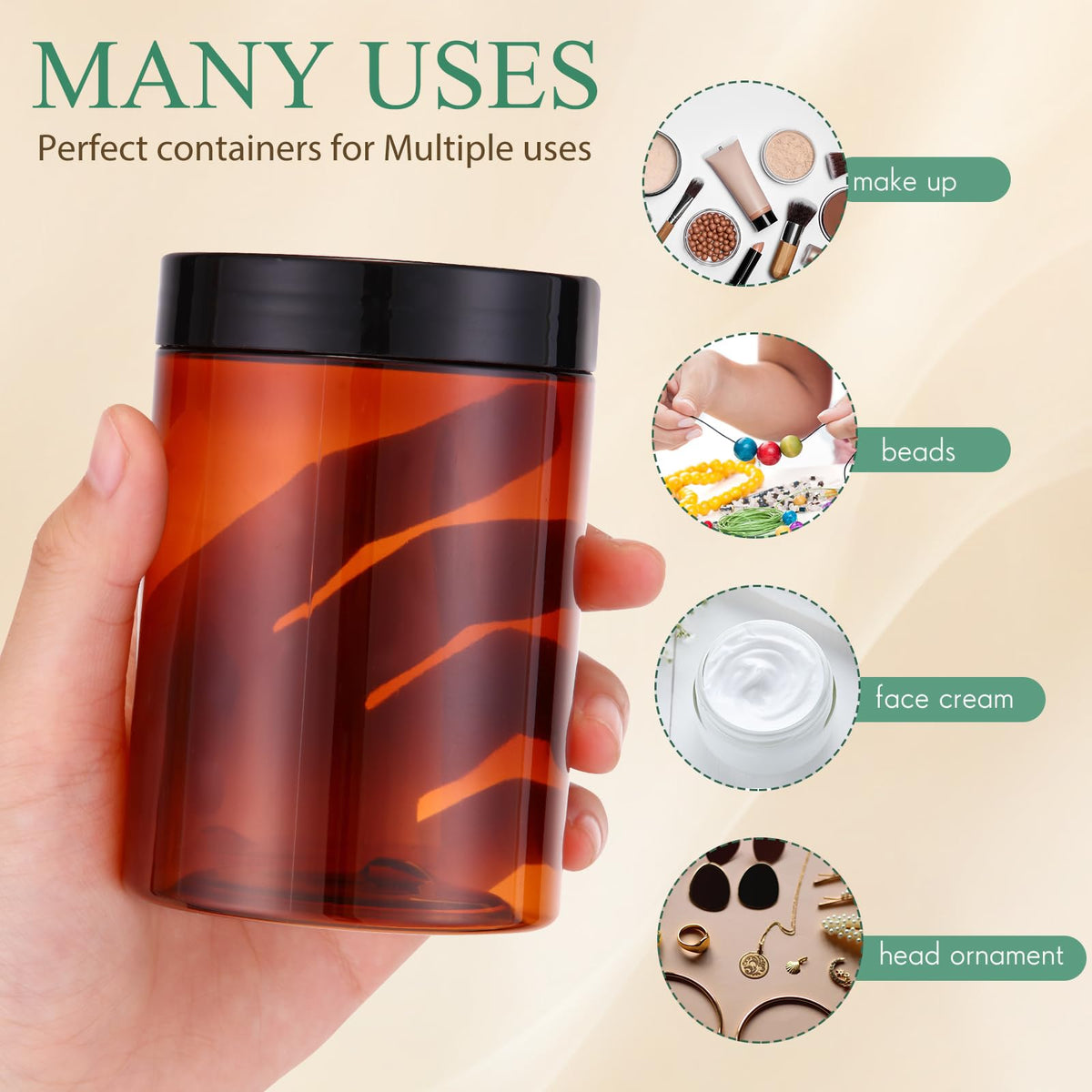 Patelai jars filled with beauty products for travel