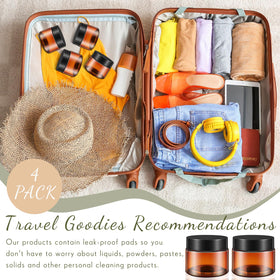 Patelai jars on a travel bag with beauty essentials