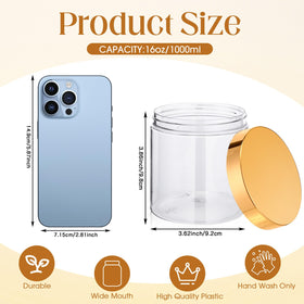 Patelai plastic jar with gold screw-on lid side view