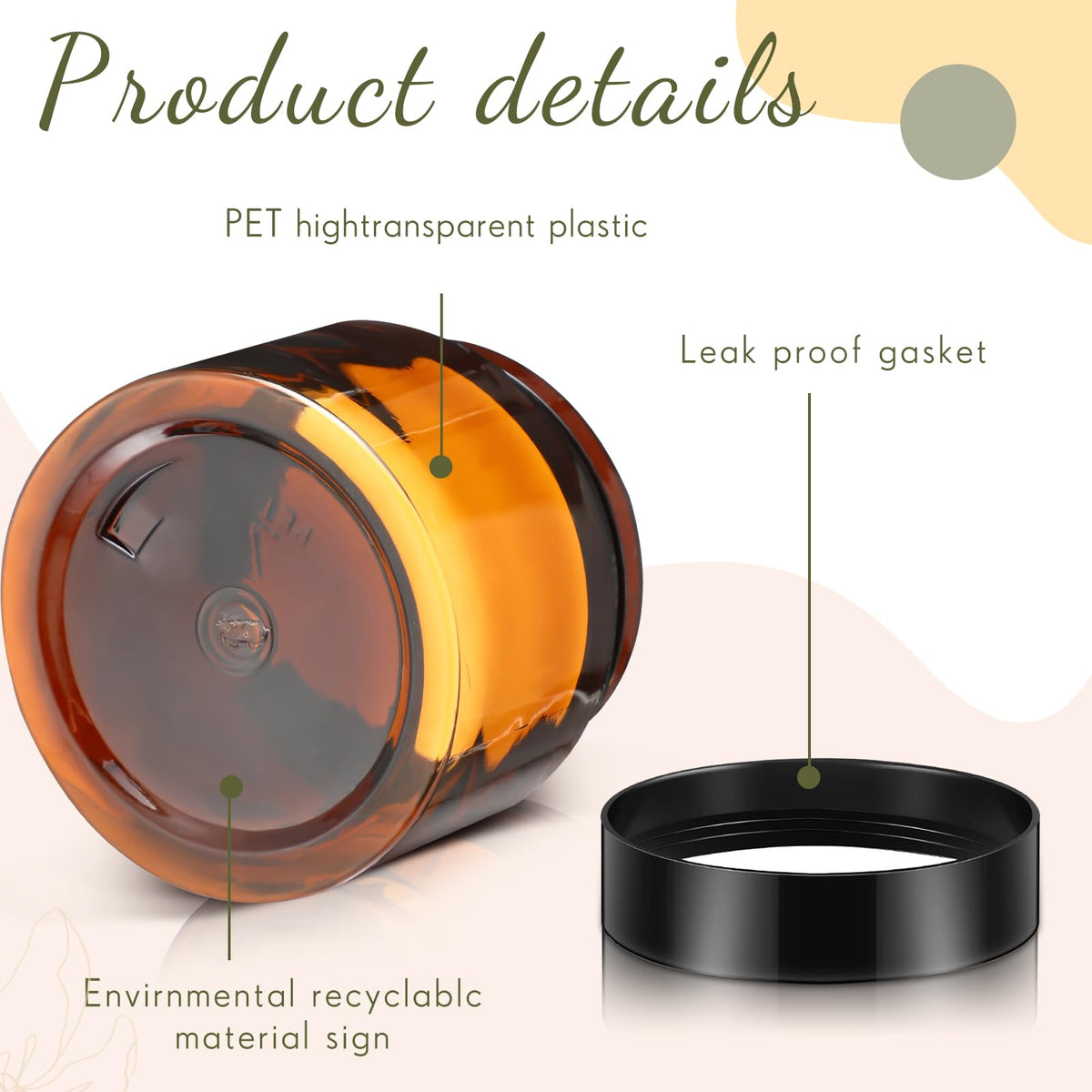 Patelai plastic jars in amber colour, ideal for travel storage
