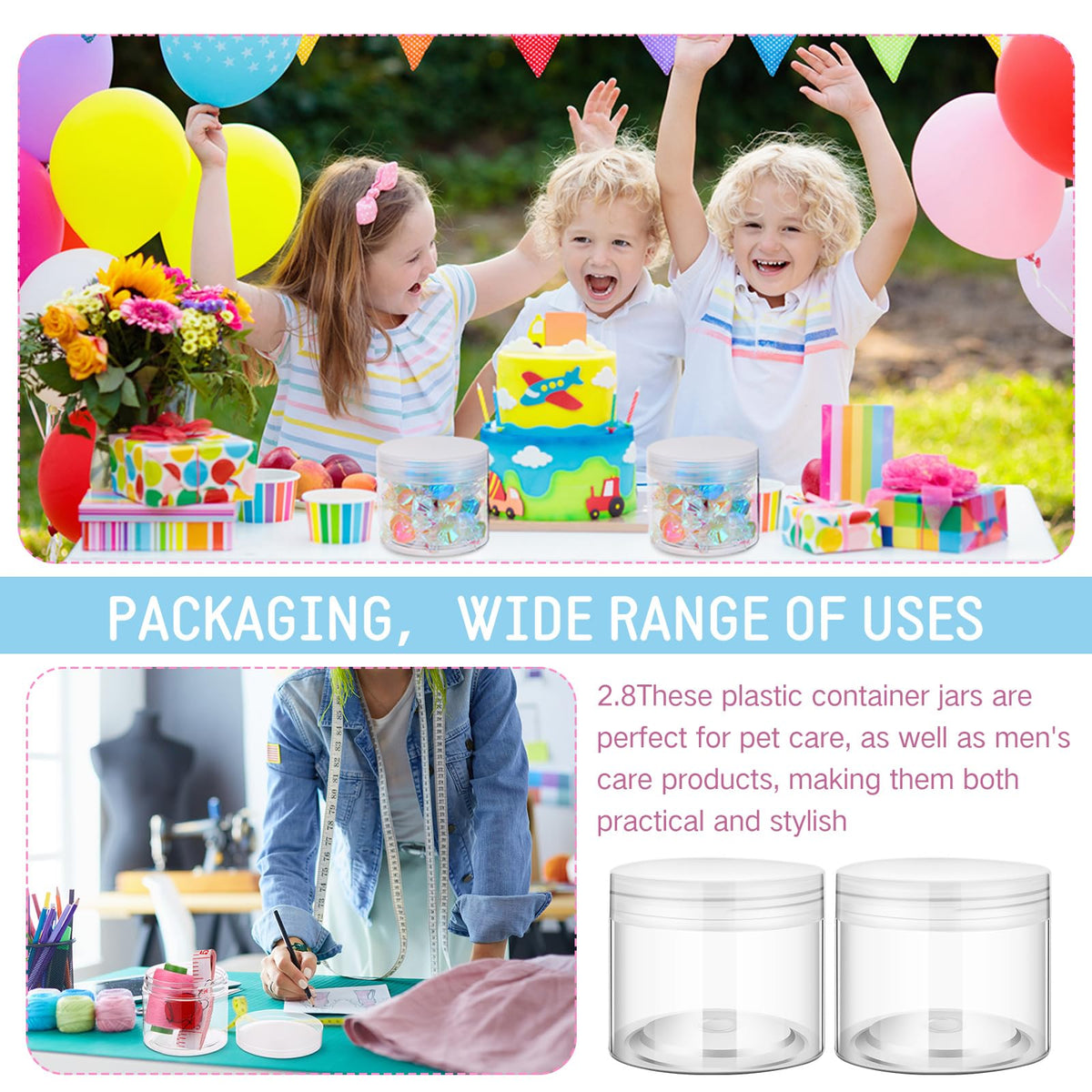 Patelai plastic jars with beauty products inside
