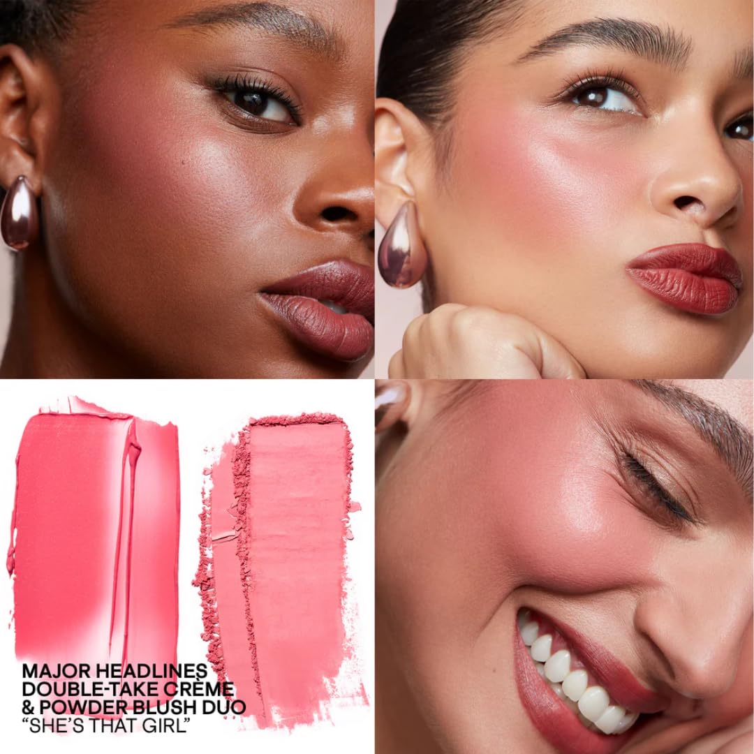PATRICK TA Double-Take Blush Duo open showing cream and powder