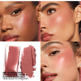 PATRICK TA Double-Take Blush in She Goes To The Gym on model's cheeks