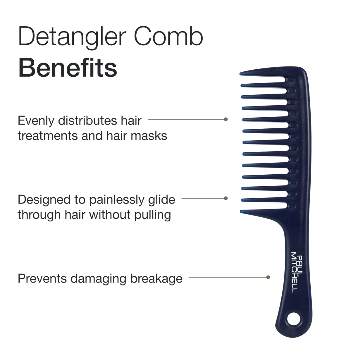 Paul Mitchell Detangler Comb side view showcasing wide tooth design