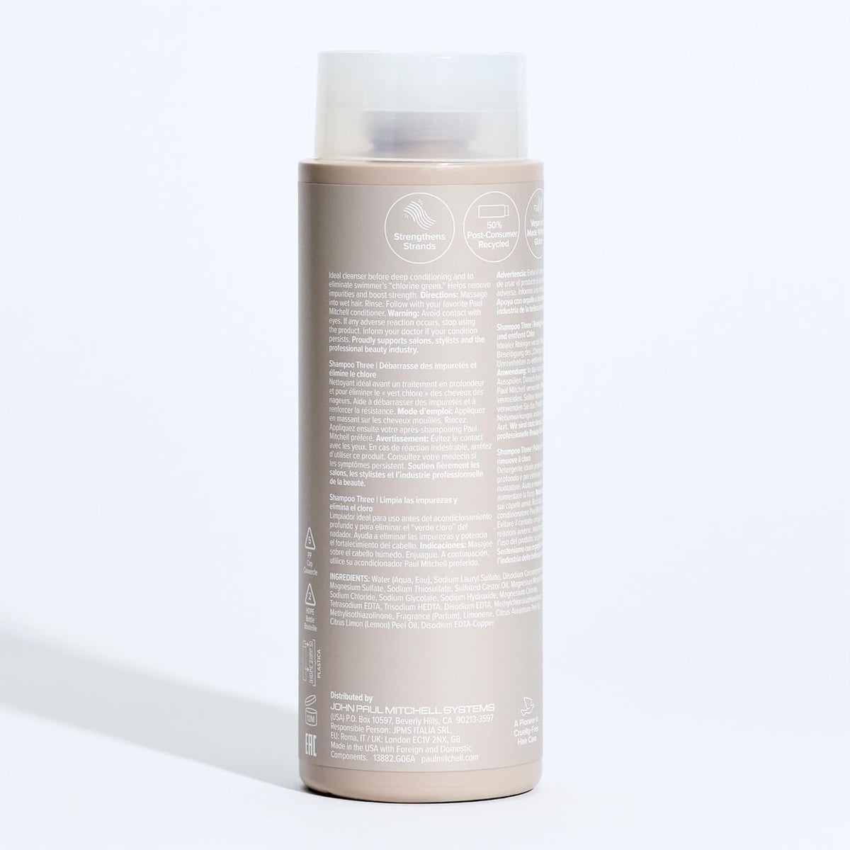 Paul Mitchell Shampoo Three clarifying shampoo packaging.