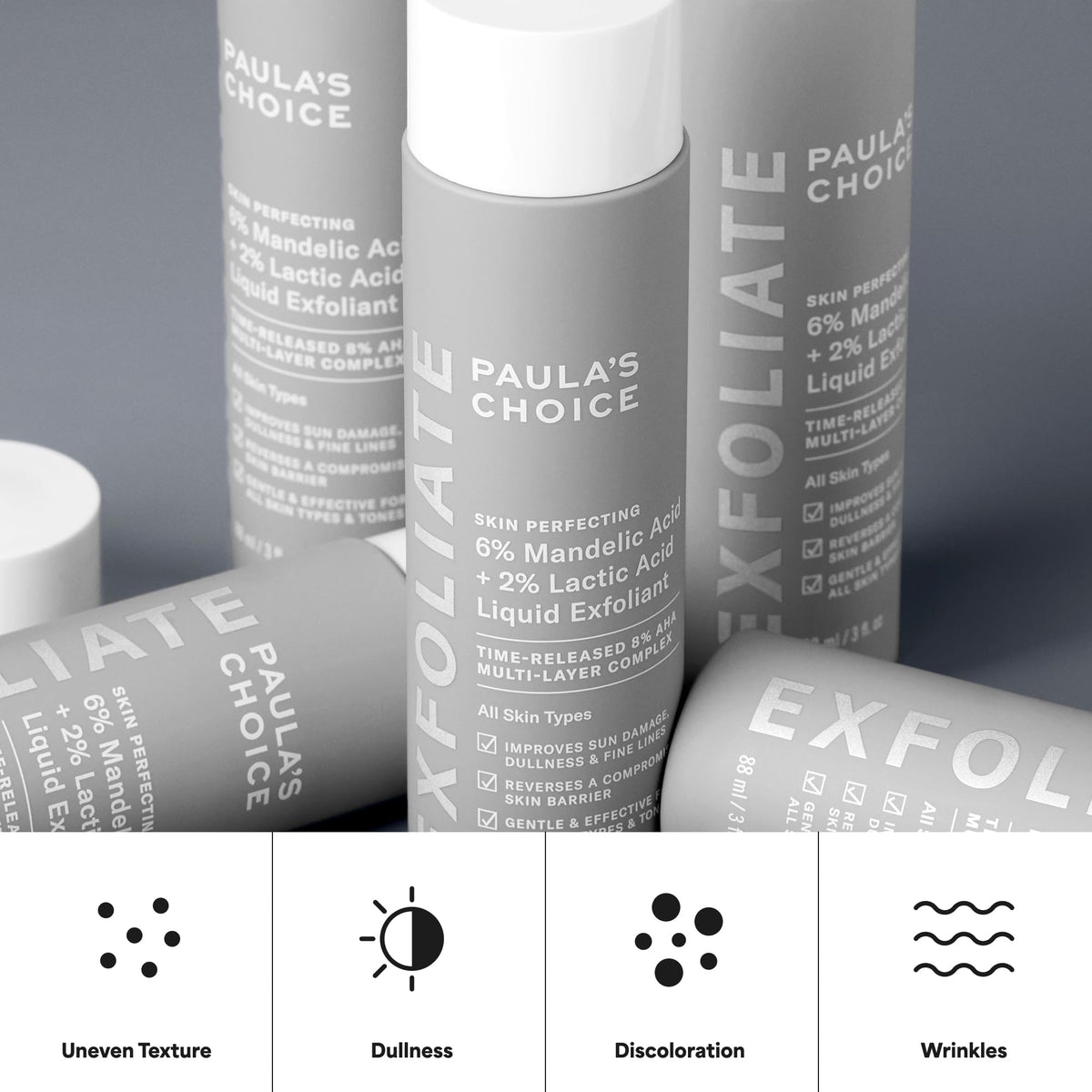 Paula's Choice 6% Mandelic + 2% Lactic Acid Exfoliant with floral background