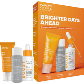 Paula's Choice Brighter Days Ahead Kit front view with sunscreen, exfoliant, and serum