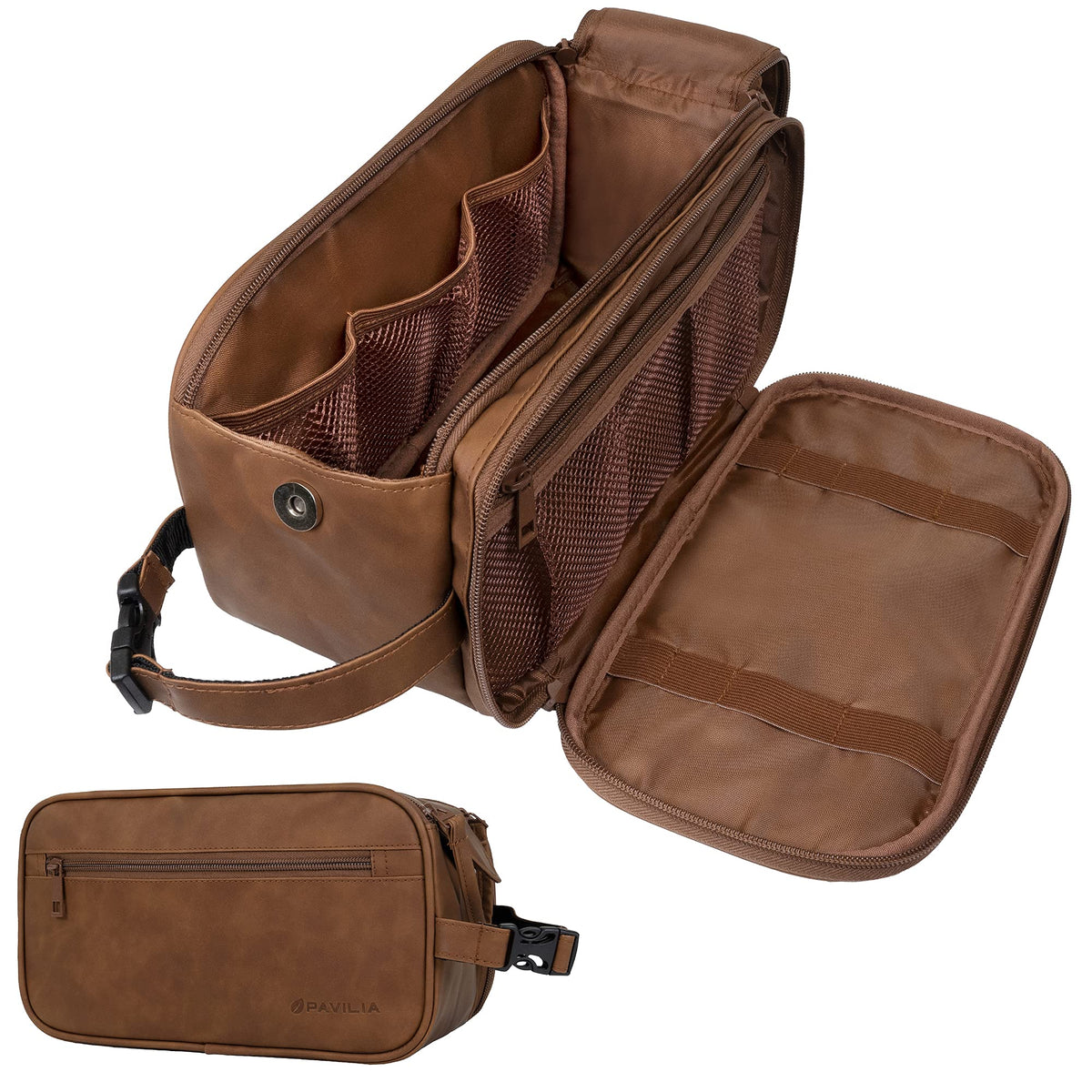 PAVILIA Toiletry Bag for Men brown model front view