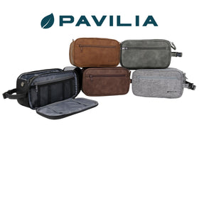 PAVILIA Toiletry Bag for Men dimensions displayed on a ruler
