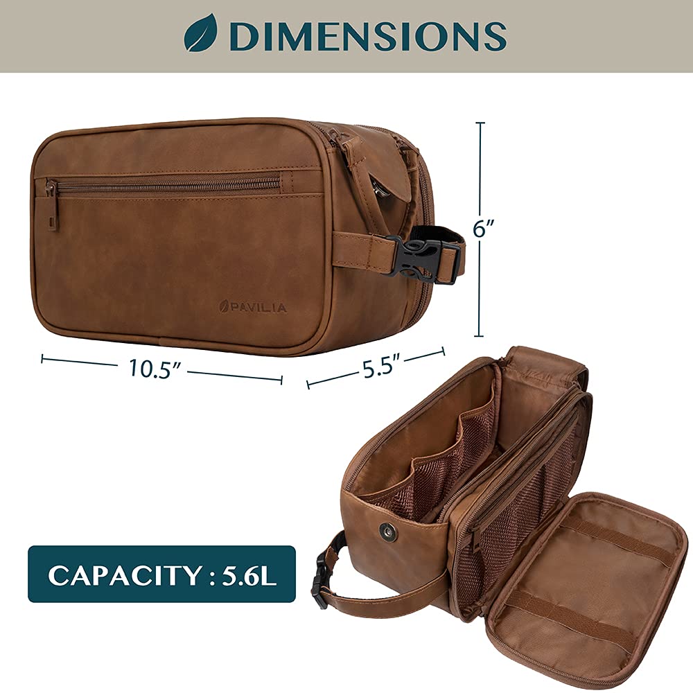 PAVILIA Toiletry Bag for Men open with toiletries inside