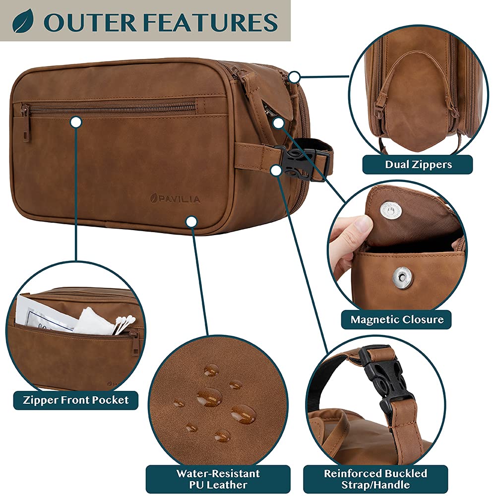 PAVILIA Toiletry Bag for Men side view with pockets