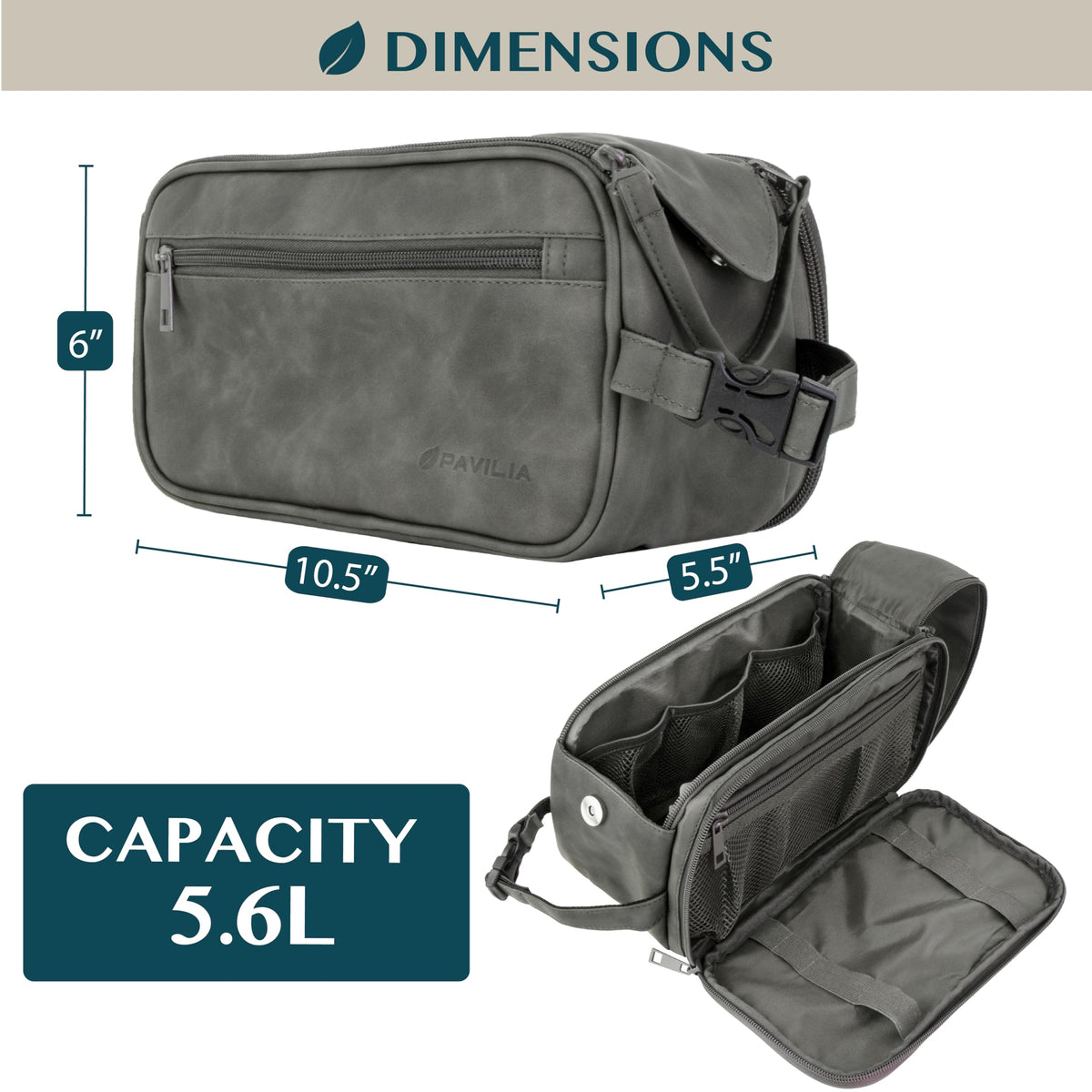 PAVILIA Toiletry Bag for Men with open zippers showing interior