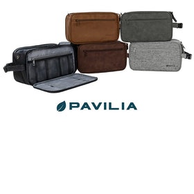 PAVILIA Toiletry Bag in travel setting with luggage