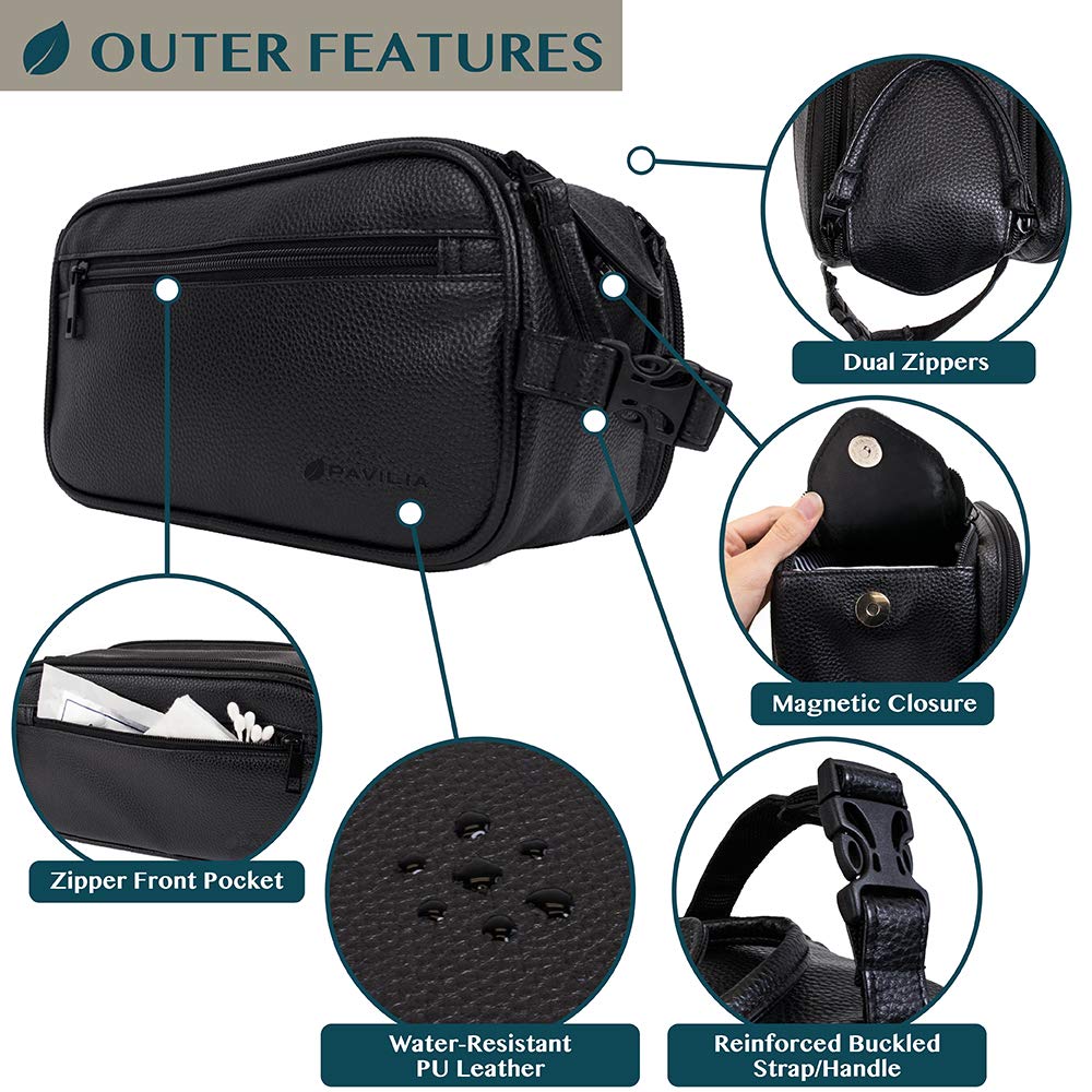 PAVILIA Toiletry Bag open with grooming items inside